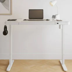 47” Vetra Electric Height-Adjustable Standing Desk, White, BIFMA Compliant