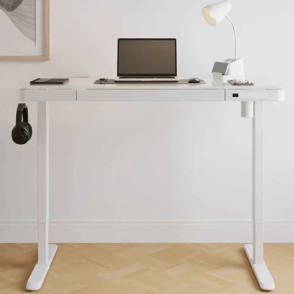 47” Vetra Electric Height-Adjustable Standing Desk, White, BIFMA Compliant