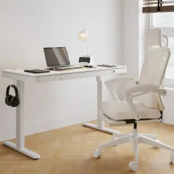 47” Vetra Electric Height-Adjustable Standing Desk, White, BIFMA Compliant