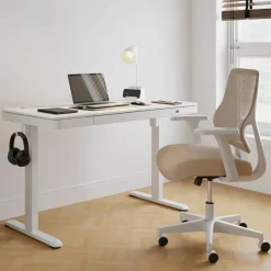 47” Vetra Electric Height-Adjustable Standing Desk, White, BIFMA Compliant