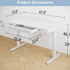 47” Vetra Electric Height-Adjustable Standing Desk, White, BIFMA Compliant
