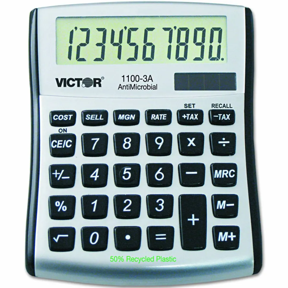 Victor 1100-3A Antimicrobial Compact Desktop Calculator, 10-Digit LCD