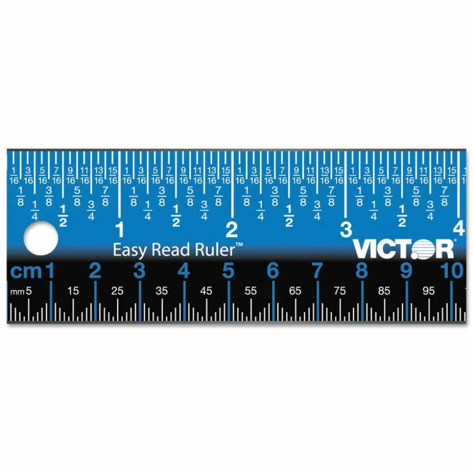 Victor Easy Read Stainless Steel Ruler, Standard/Metric, 18".25 Long, Blue