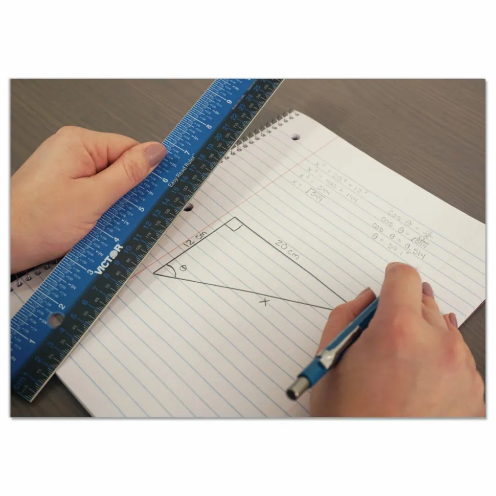 Victor Easy Read Stainless Steel Ruler, Standard/Metric, 18".25 Long, Blue