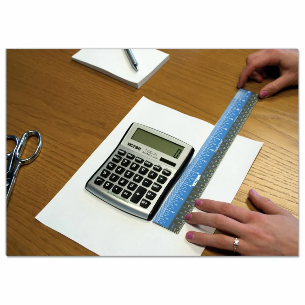 Victor Easy Read Stainless Steel Ruler, Standard/Metric, 12".5 Long, Blue