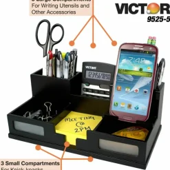 Victor Midnight Black Collection Desk Organizer With Smartphone Holder, 5 1/2