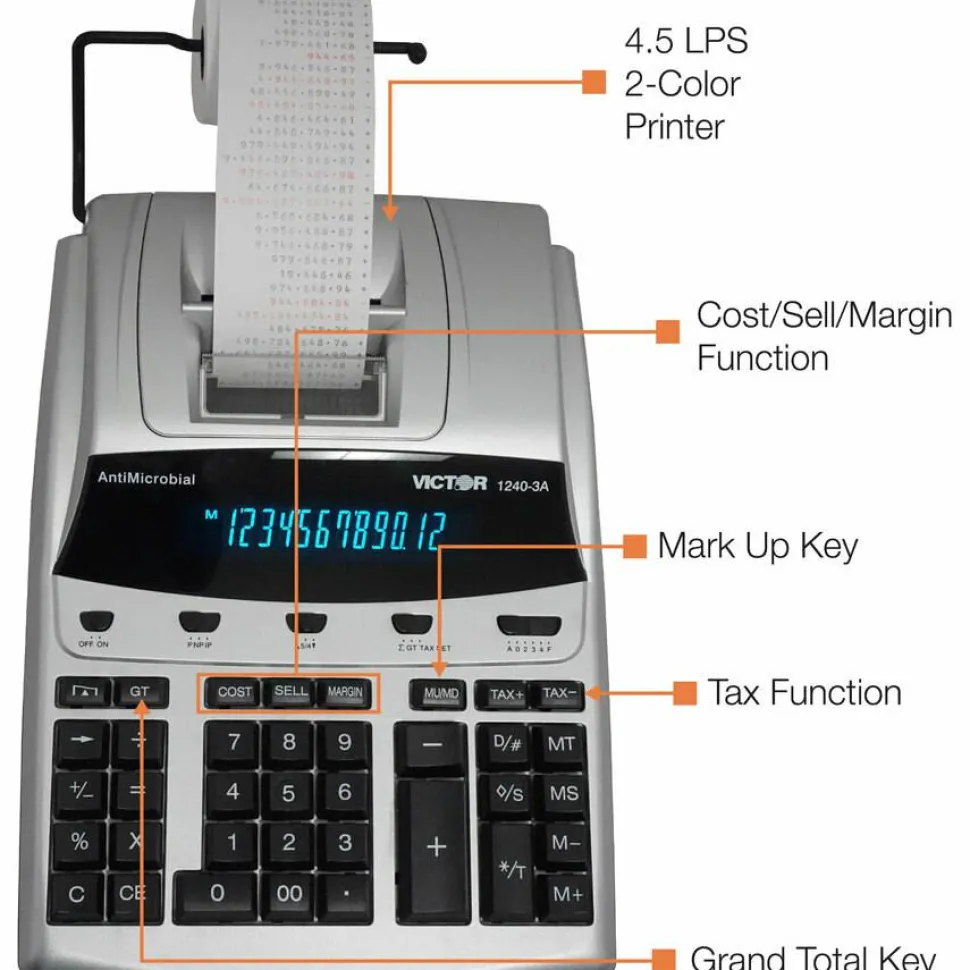Victor 1240-3A 12-Digit Heavy-Duty Commercial Printing Calculator With Antimicrobial Protection