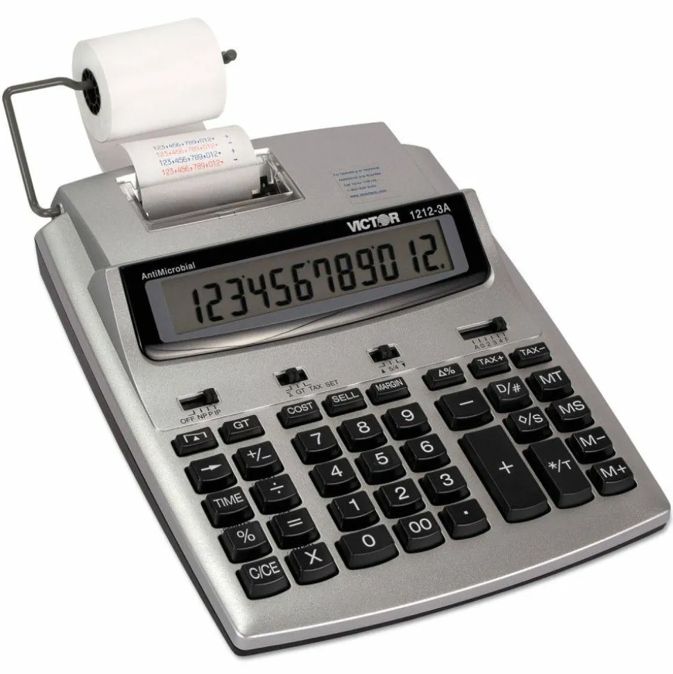 Victor 1212-3A Printing Calculator With Antimicrobial Protection, Blue/Red Print, 2.7 Lines/Sec