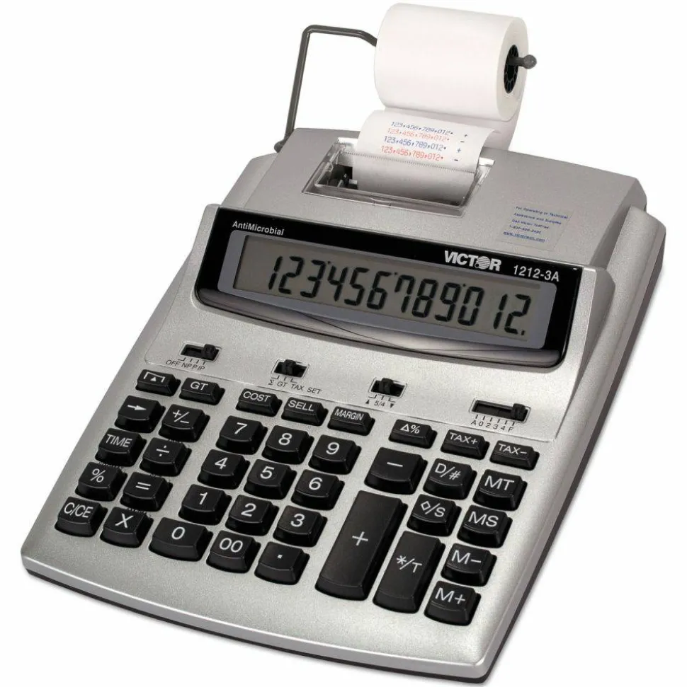 Victor 1212-3A Printing Calculator With Antimicrobial Protection, Blue/Red Print, 2.7 Lines/Sec