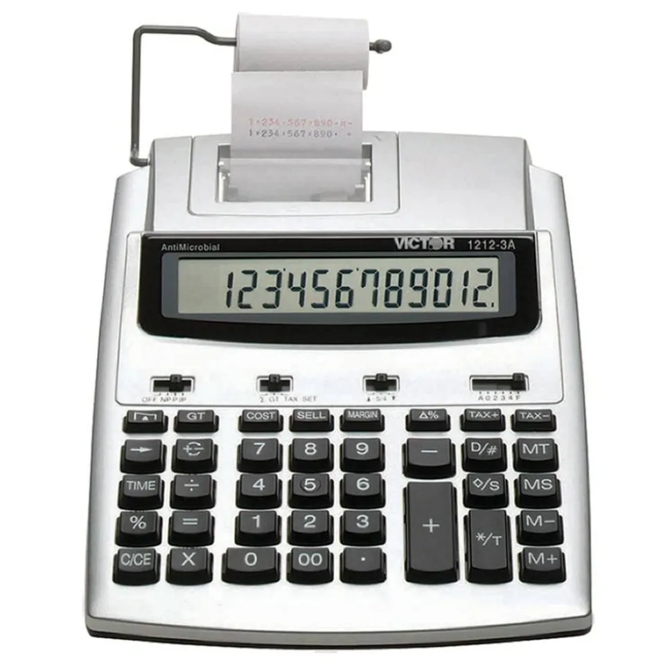 Victor 1212-3A Printing Calculator With Antimicrobial Protection, Blue/Red Print, 2.7 Lines/Sec