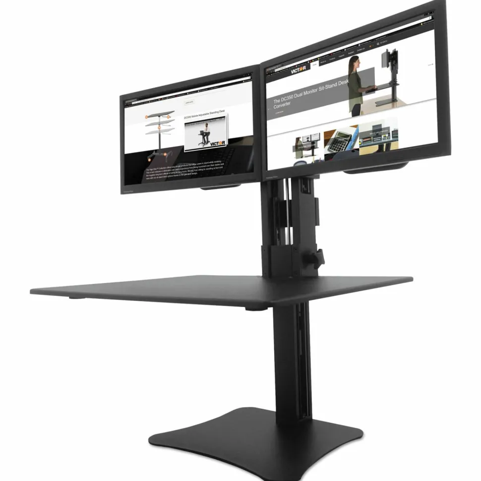 Victor High Rise Dual Monitor Standing Desk Workstation, 28" x 23" x 10.5" to 15.5", Black