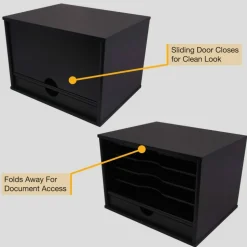 Victor Midnight Black Collection Desktop Organizer, 5 Compartments, MDF, 13.3 x 10.5 x 9.4, Black