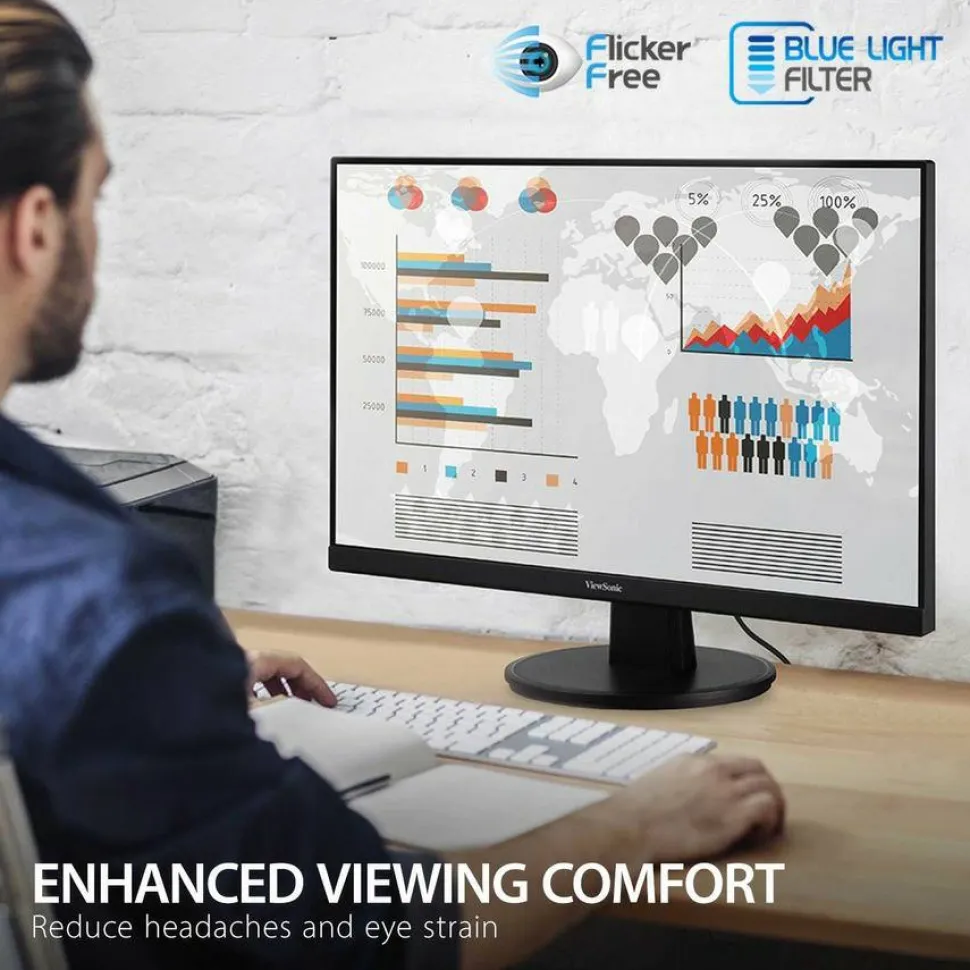 ViewSonic VA2247-MH 22 Inch 1080p Monitor, 100Hz Refresh Rate with FreeSync for Smooth Workflows, Ultra-Thin Bezels, HDMI, and VGA Inputs