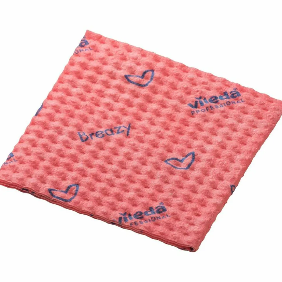 Vileda Professional Breazy Microfiber Cloths - 13.78" Length x 13.78" Width - Washable, Hygienic - Red - 25 / Pack