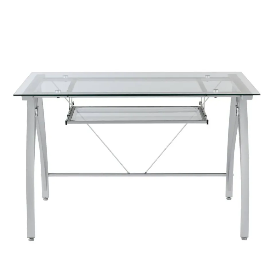 Vista 48"W Glass Computer Desk, Silver
