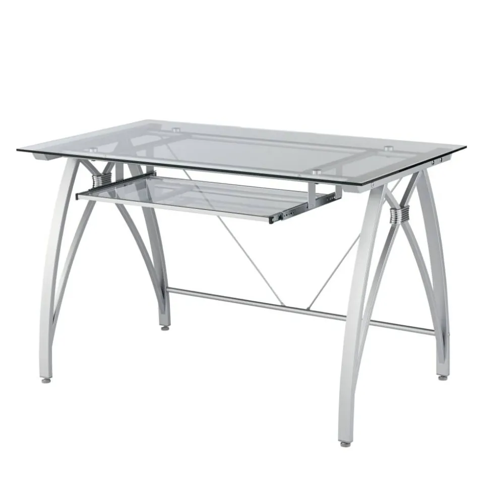 Vista 48"W Glass Computer Desk, Silver
