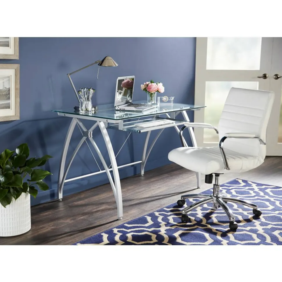 Vista 48"W Glass Computer Desk, Silver