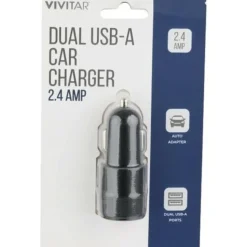 Vivitar Dual USB-A Car Charger, Black, NIL6001-BLK-STK-24
