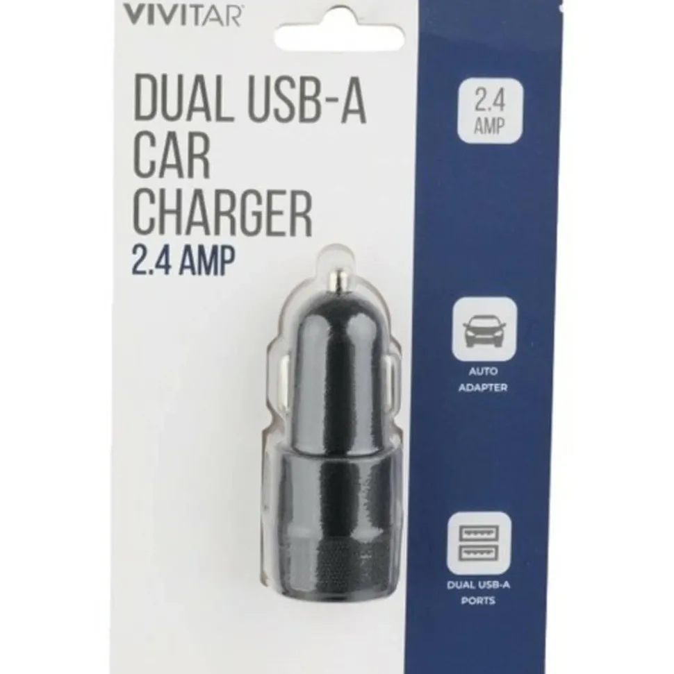 Vivitar Dual USB-A Car Charger, Black, NIL6001-BLK-STK-24