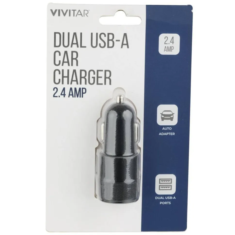 Vivitar Dual USB-A Car Charger, Black, NIL6001-BLK-STK-24