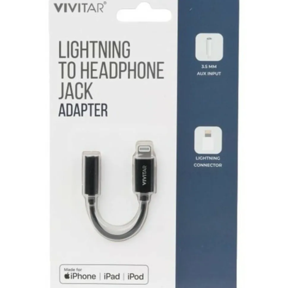 Vivitar Lightning To Headphone Jack Adapter, Black, NIL2002-BLK-STK-24