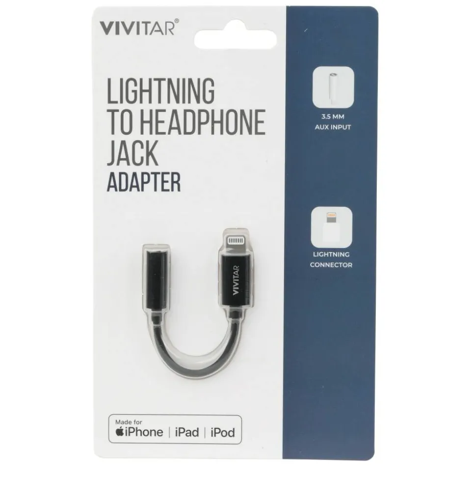 Vivitar Lightning To Headphone Jack Adapter, Black, NIL2002-BLK-STK-24