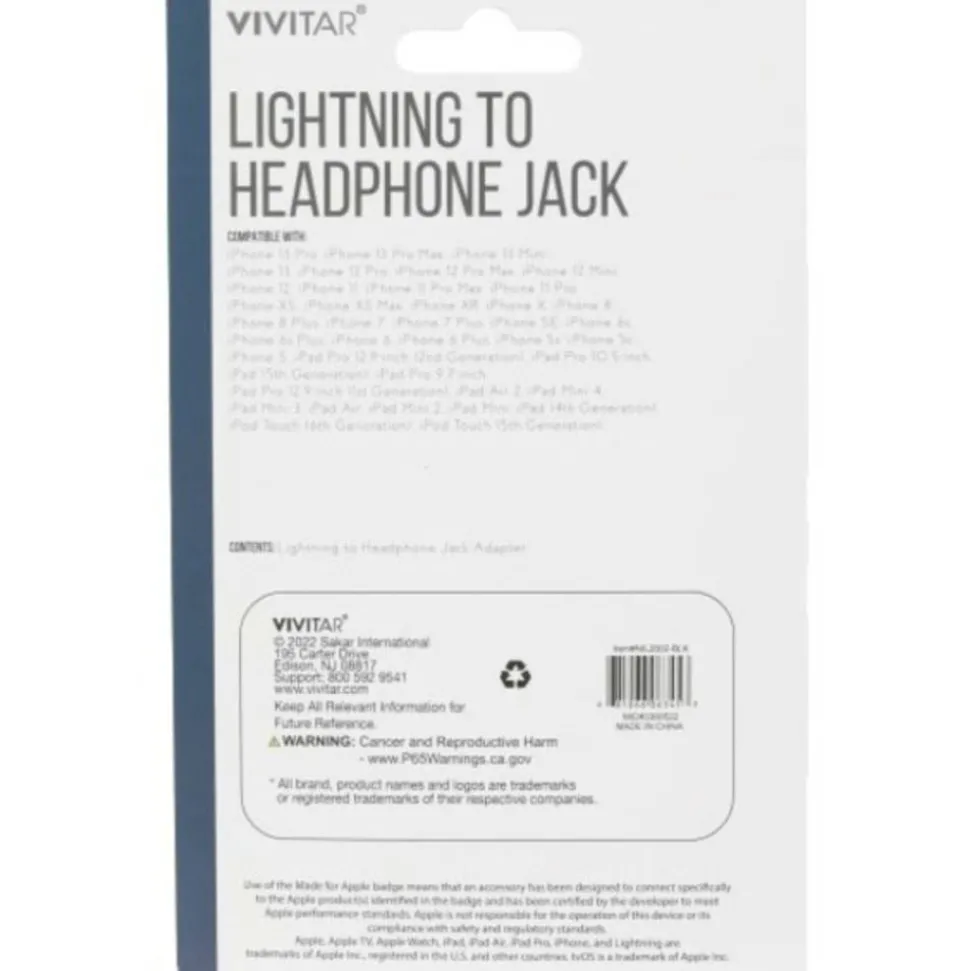 Vivitar Lightning To Headphone Jack Adapter, Black, NIL2002-BLK-STK-24
