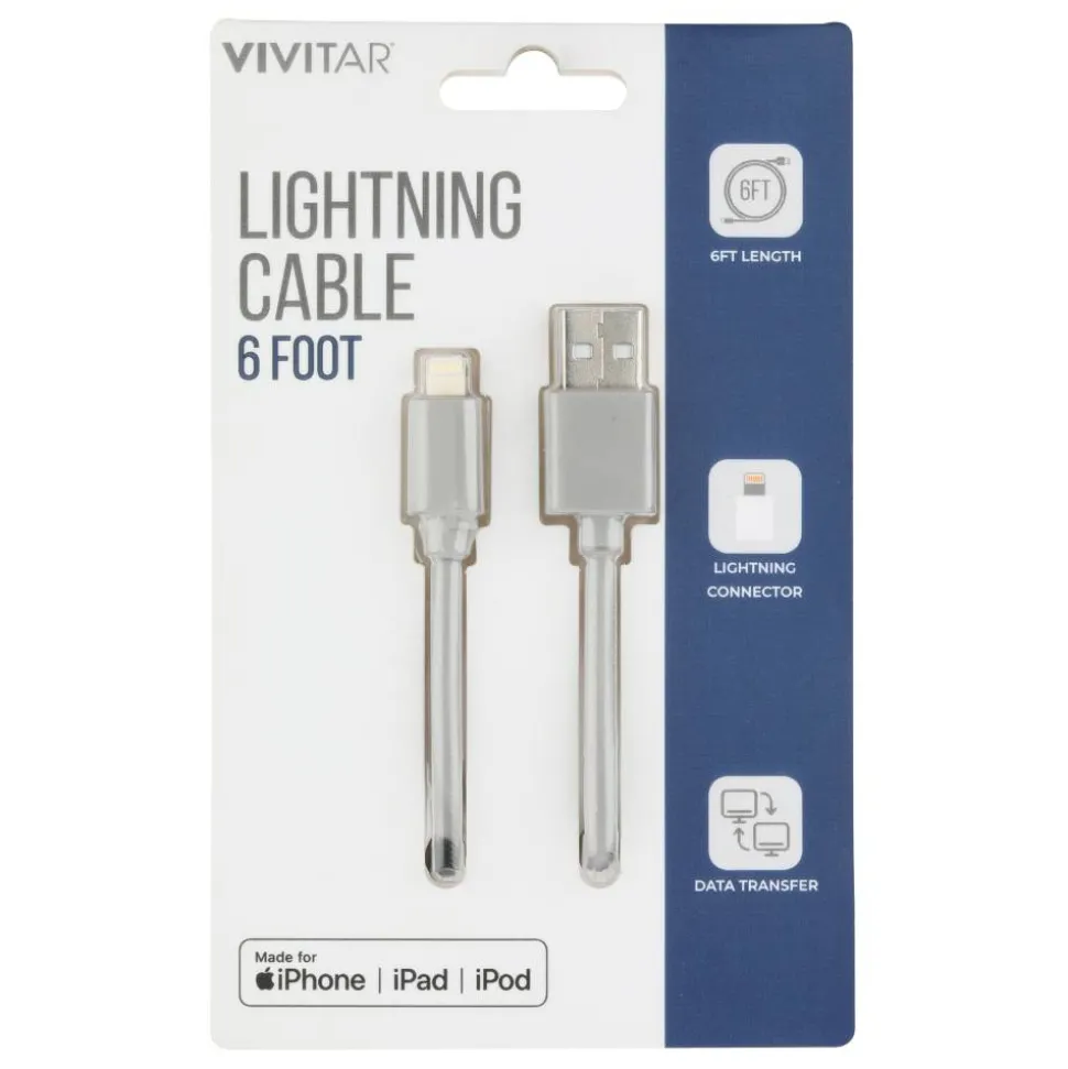 Vivitar Lightning To USB-A Cable, 6', Gray, NIL1006-GRY-STK-24