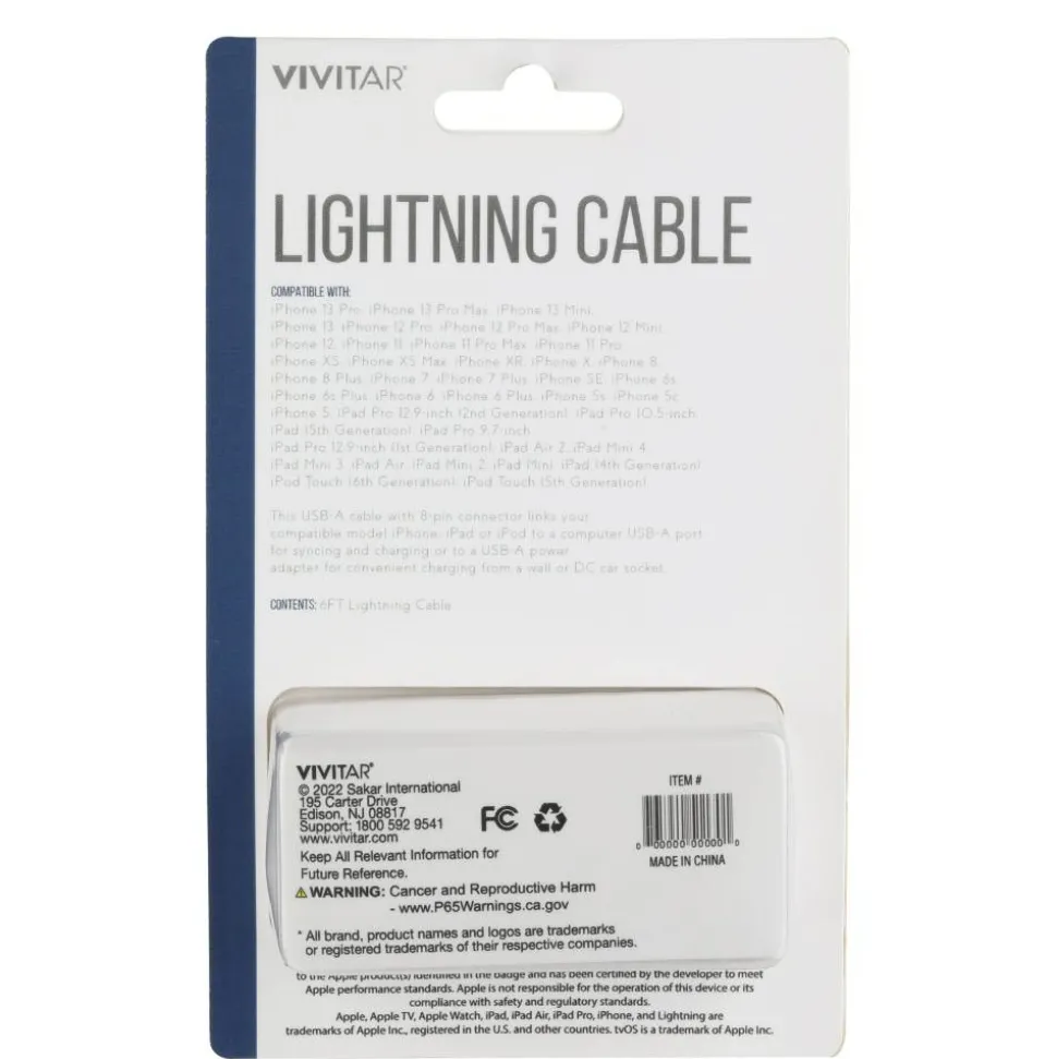 Vivitar Lightning To USB-A Cable, 6', Navy, NIL1006-NAV-STK-24