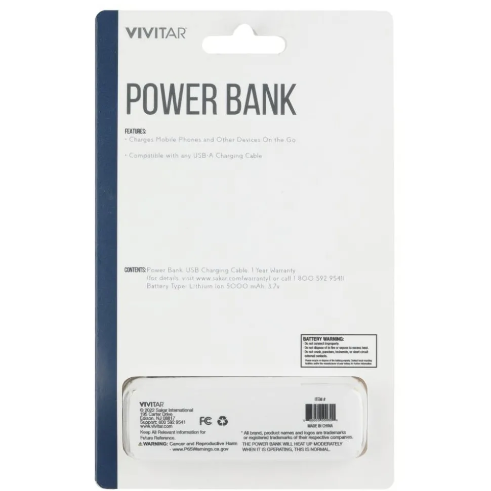 Vivitar 5000mah Power Bank, Black, NIL7002-BLK-STK-24