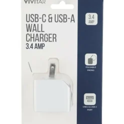 Vivitar USB-C And USB-A Wall Charger, White, NIL6004-WHT-STK-24