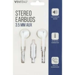 Vivitar Wired Stereo Earbuds, White, NIL8001