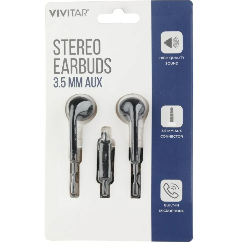 Vivitar Wired Stereo Earbuds, Black, NIL8001