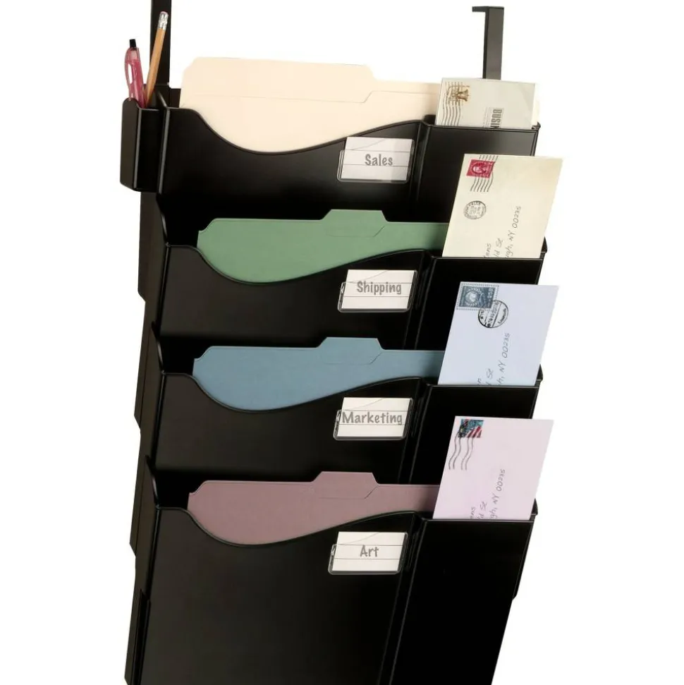Wall Pockets With 4 Hangers, Letter Size/Legal Size, Black