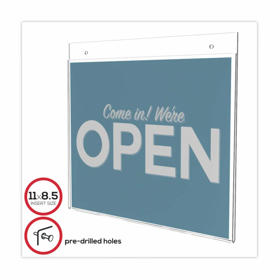 Wall Sign Holder, Horizontal, 8-1/2"H x 11"W, Clear