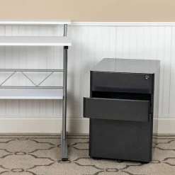 Warner Modern 3-Drawer Mobile Locking Filing Cabinet with Anti-Tilt Mechanism and Hanging Drawer for Legal & Letter Files, Black
