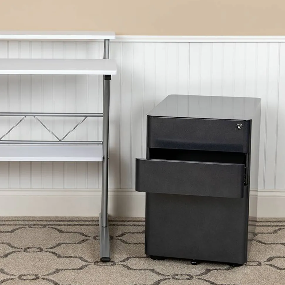 Warner Modern 3-Drawer Mobile Locking Filing Cabinet with Anti-Tilt Mechanism and Hanging Drawer for Legal & Letter Files, Black