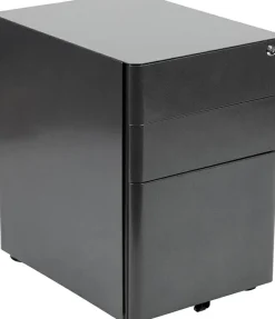 Warner Modern 3-Drawer Mobile Locking Filing Cabinet with Anti-Tilt Mechanism and Hanging Drawer for Legal & Letter Files, Black