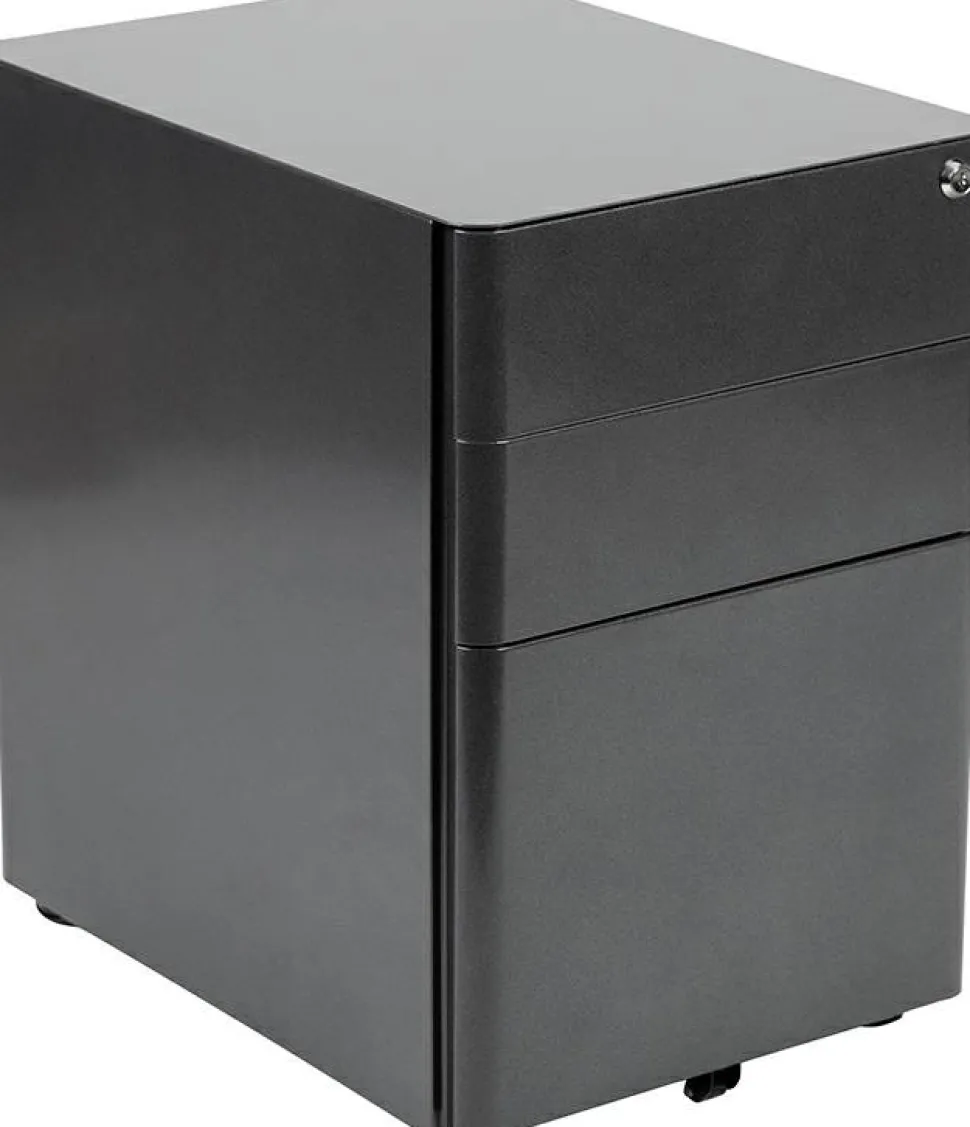 Warner Modern 3-Drawer Mobile Locking Filing Cabinet with Anti-Tilt Mechanism and Hanging Drawer for Legal & Letter Files, Black