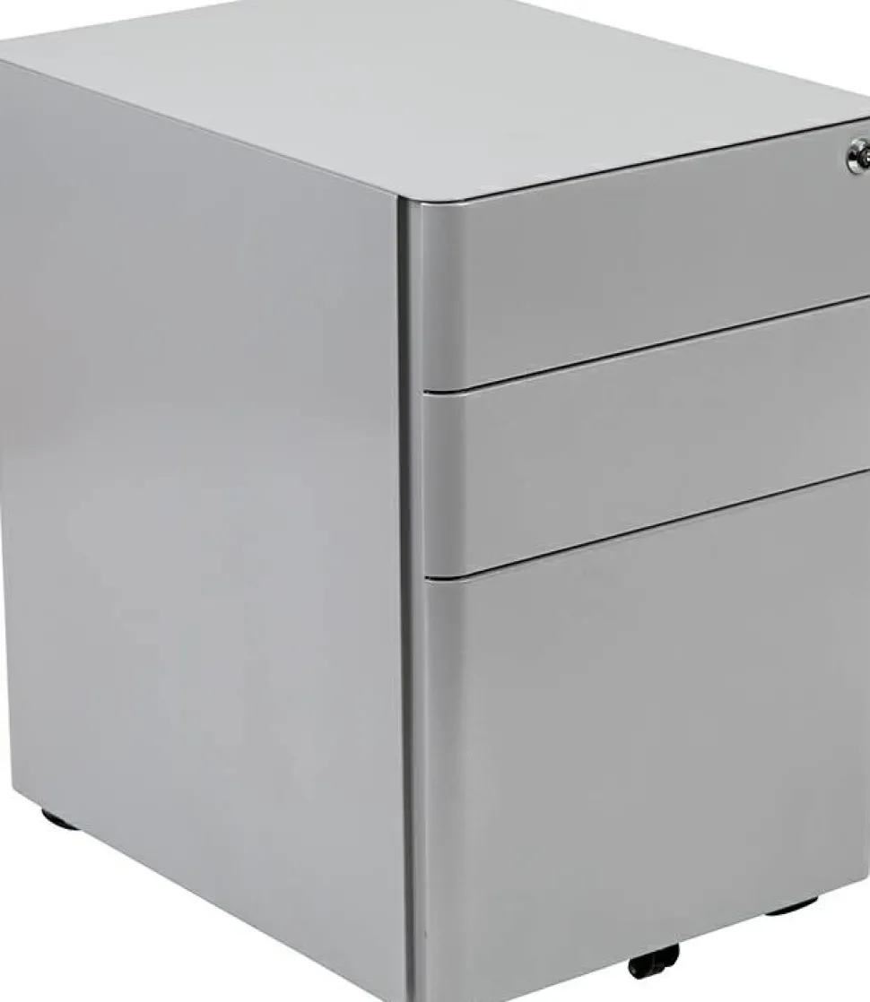 Warner Modern 3-Drawer Mobile Locking Filing Cabinet with Anti-Tilt Mechanism and Hanging Drawer for Legal & Letter Files, Gray