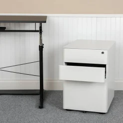 Warner Modern 3-Drawer Mobile Locking Filing Cabinet with Anti-Tilt Mechanism and Hanging Drawer for Legal & Letter Files, White