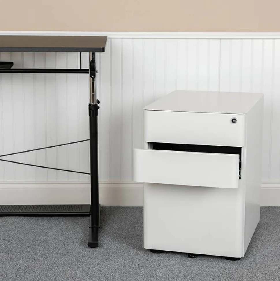 Warner Modern 3-Drawer Mobile Locking Filing Cabinet with Anti-Tilt Mechanism and Hanging Drawer for Legal & Letter Files, White