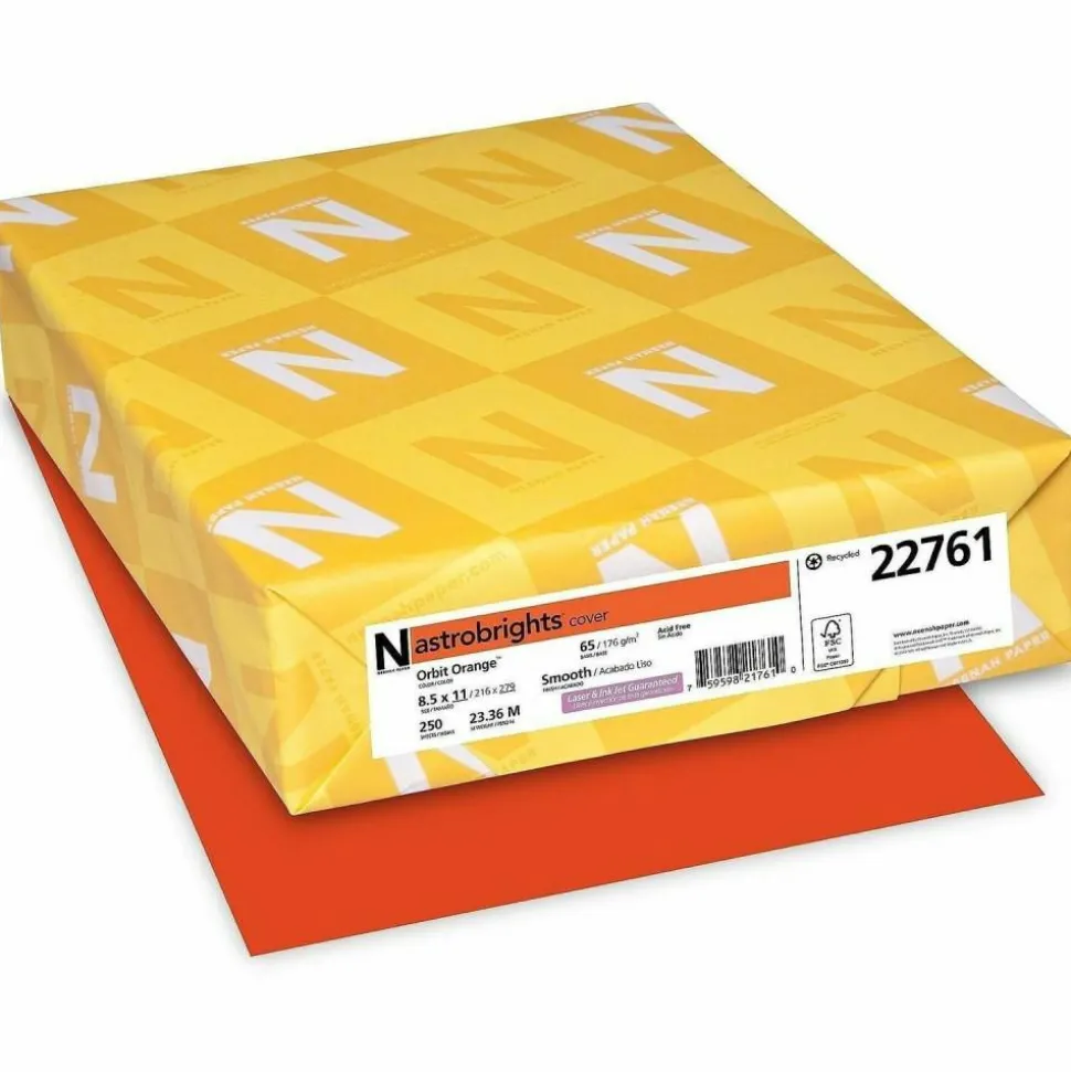 Wausau Astrobrights Multi-Use Card Stock, Orbit Orange, Letter (8.5" x 11"), 65 Lb, Pack Of 250