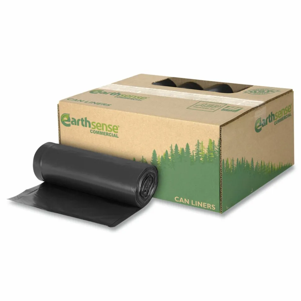 Webster EarthSense 1.25 mil Trash Bags, 60 gal, 38"H x 58"W, 75% Recycled, Black, 100 Bags