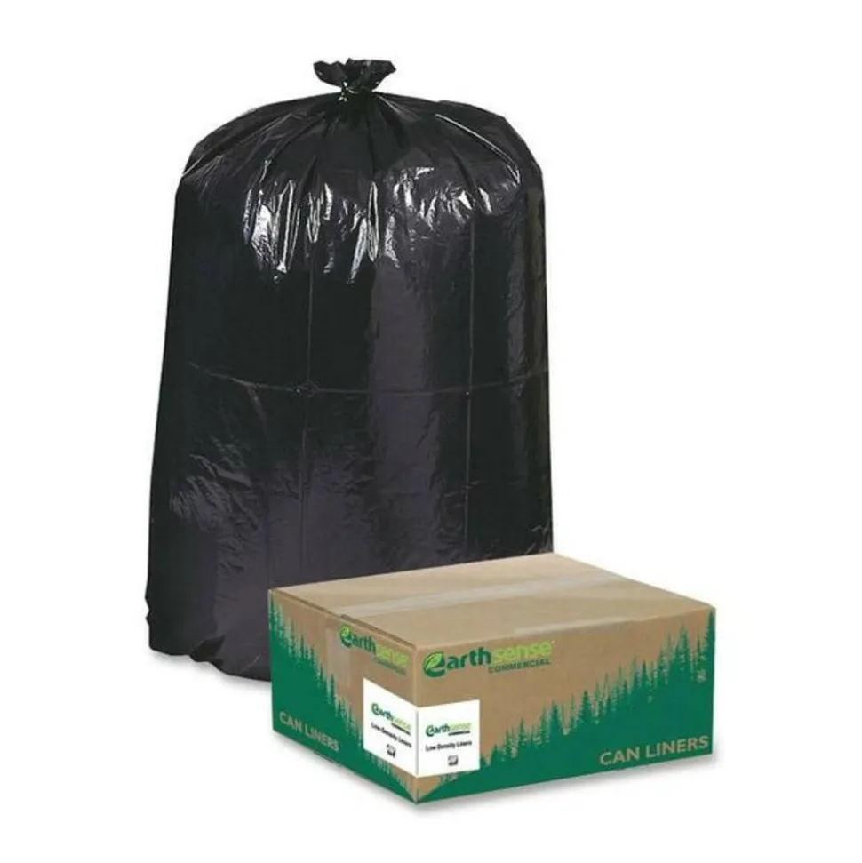Webster EarthSense 1.25 mil Trash Bags, 60 gal, 38"H x 58"W, 75% Recycled, Black, 100 Bags