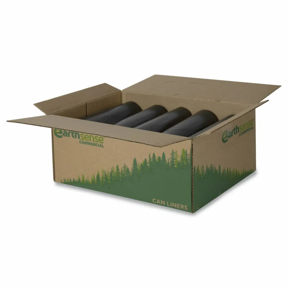 Webster EarthSense 1.25 mil Trash Bags, 60 gal, 38"H x 58"W, 75% Recycled, Black, 100 Bags