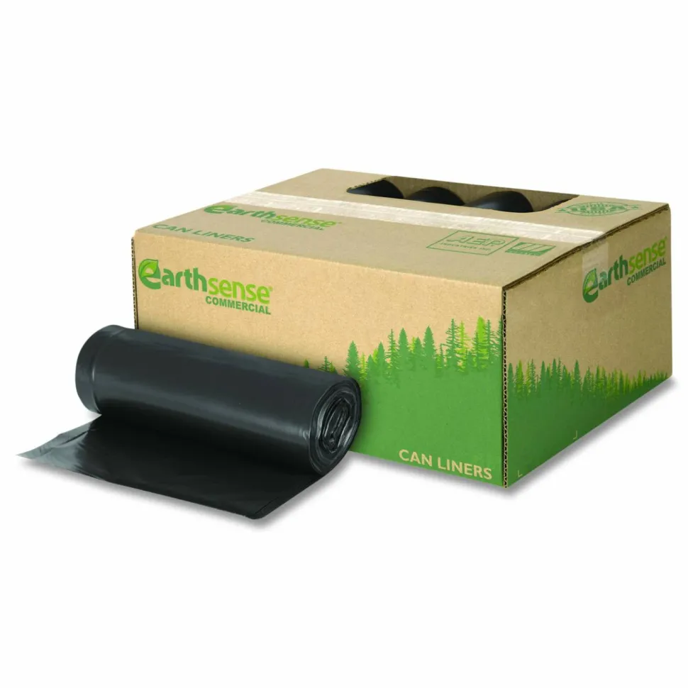 Webster EarthSense 0.65 mil Trash Bags, 10 gal, 24"H x 23"W, 75% Recycled, Black, 500 Bags