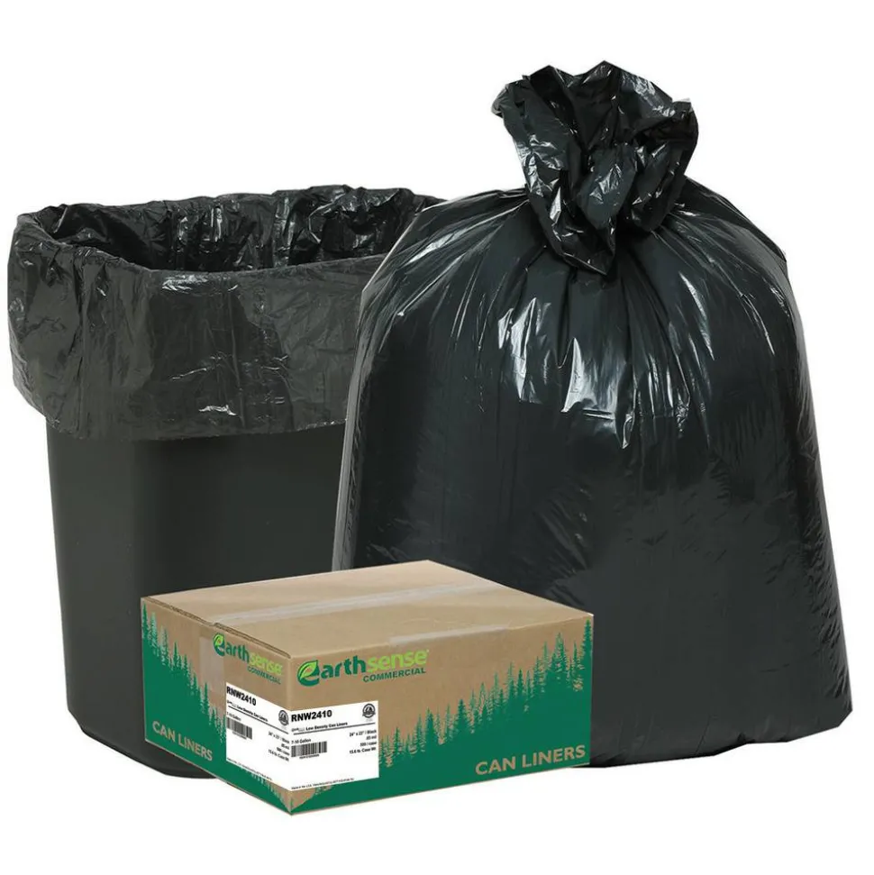 Webster EarthSense 0.65 mil Trash Bags, 10 gal, 24"H x 23"W, 75% Recycled, Black, 500 Bags