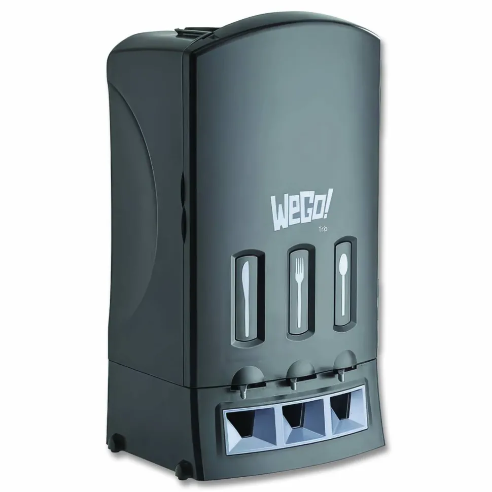 WeGo Trio Utensil Dispenser, Holds 100 Forks/100 Knives/100 Spoons, 13.39 x 15.75 x 23.62, Black