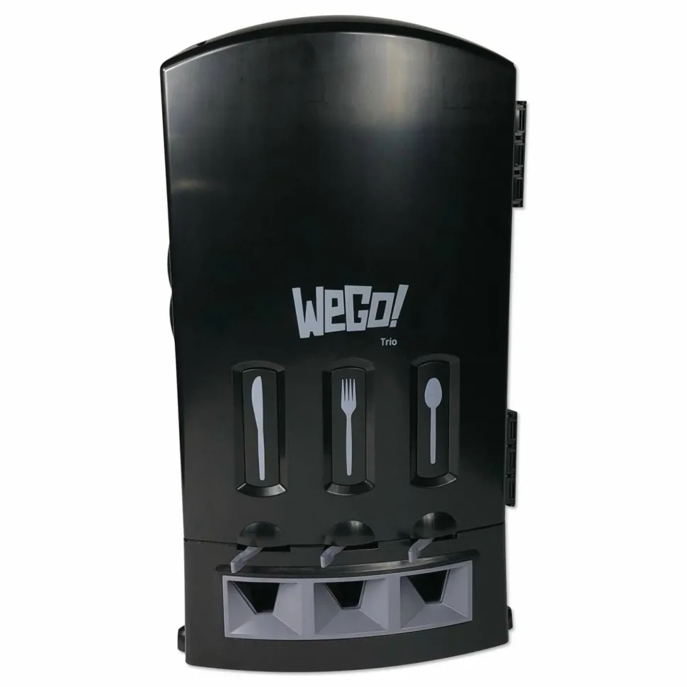 WeGo Trio Utensil Dispenser, Holds 100 Forks/100 Knives/100 Spoons, 13.39 x 15.75 x 23.62, Black